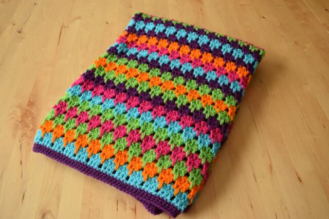 Handmade Crochet Baby Blanket Neon Stripe Acrylic Stroller Blanket - image 1