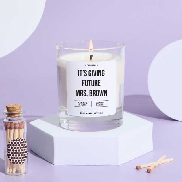 Engagement Candle Gift For Bride It's Giving Future Mrs. Last Name Fun Keepsake To-Be Wedding Planning Moments Vegan Present - image 1