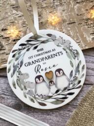 2025 Personalised First Christmas As Grandparents Acrylic Tree Decoration With Gift Bag