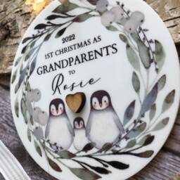2025 Personalised First Christmas As Grandparents Acrylic Tree Decoration With Gift Bag - thumbnail 2