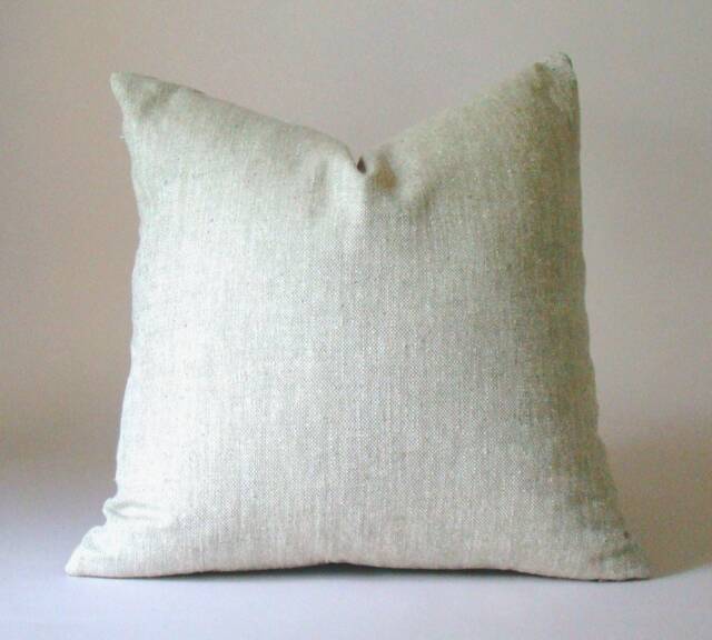 Raw Silk Pillow Cover Ivory & Sage Green, Rustic Farmhouse Decor - image 1