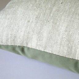 Raw Silk Pillow Cover Ivory & Sage Green, Rustic Farmhouse Decor - thumbnail 2