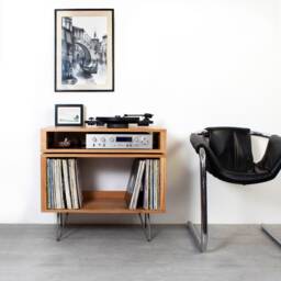 "Solid Oak Record Player Stand, Vinyl Storage On Mid Century Hairpin Legs, ""Oak Stack Stand" - thumbnail 2