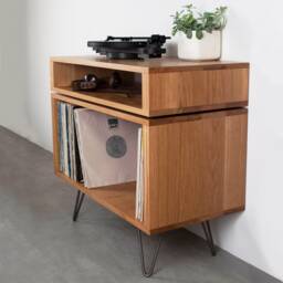 "Solid Oak Record Player Stand, Vinyl Storage On Mid Century Hairpin Legs, ""Oak Stack Stand" - thumbnail 3