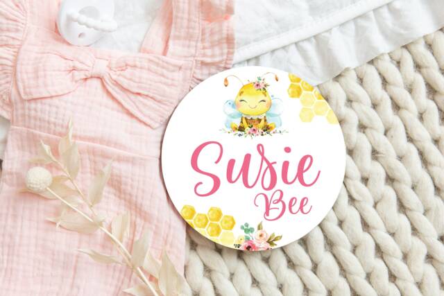 Honey Bee Personalized Baby Name Sign, Nursery Room Decor, Kids Wall Hospital Bassinet Newborn Photography Prop - image 1