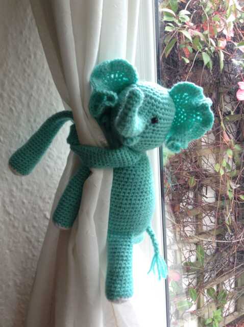 Crochet Elephant Curtain Tie, Nursery Decor, Baby Shower Gift - image 1