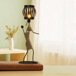 African Figurine Tea Light Holder, Metal & Jute Candle Holder - thumbnail 3