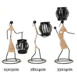 African Figurine Tea Light Holder, Metal & Jute Candle Holder - thumbnail 4
