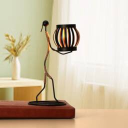 African Figurine Tea Light Holder, Metal & Jute Candle Holder - thumbnail 2