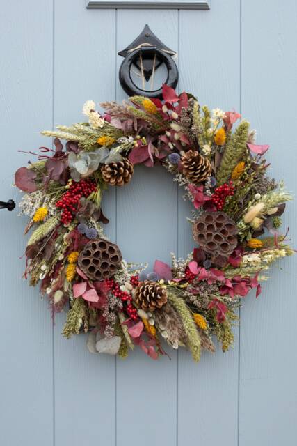 Dried Flower Wreath. Large Rustic Christmas, Autumn Or Winter Design. Handmade By Florence & Flowers. Readymade Not A Kit - image 1