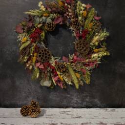 Dried Flower Wreath. Large Rustic Christmas, Autumn Or Winter Design. Handmade By Florence & Flowers. Readymade Not A Kit - thumbnail 2