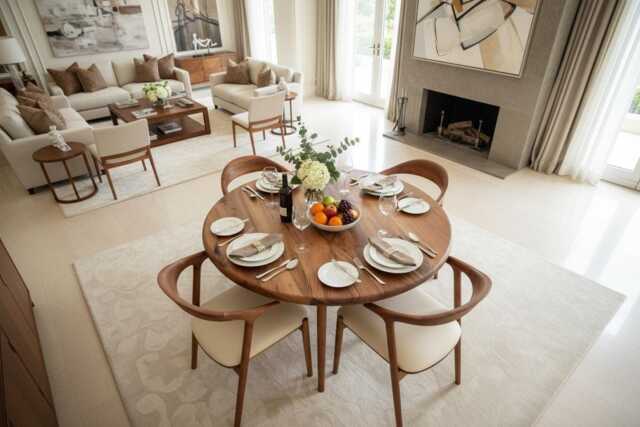 Handcrafted Round Walnut Dining Table Rustic Solid Wood Furniture - image 1