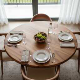Handcrafted Round Walnut Dining Table Rustic Solid Wood Furniture - thumbnail 3