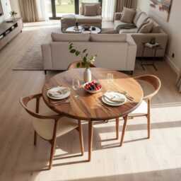 Handcrafted Round Walnut Dining Table Rustic Solid Wood Furniture - thumbnail 2