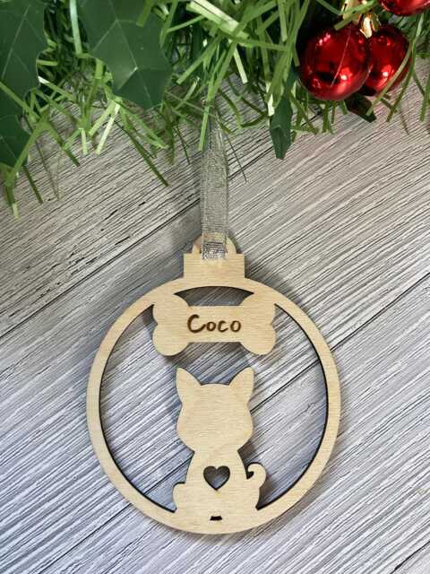Personalised Dog Ornament, Wooden Christmas Tree Decoration With Custom Name - image 1