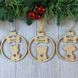 Personalised Dog Ornament, Wooden Christmas Tree Decoration With Custom Name - thumbnail 2