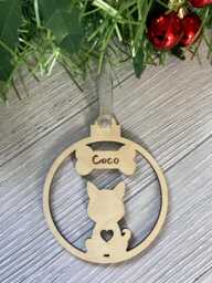 Personalised Dog Ornament, Wooden Christmas Tree Decoration With Custom Name - thumbnail 1