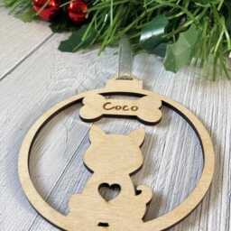Personalised Dog Ornament, Wooden Christmas Tree Decoration With Custom Name - thumbnail 4
