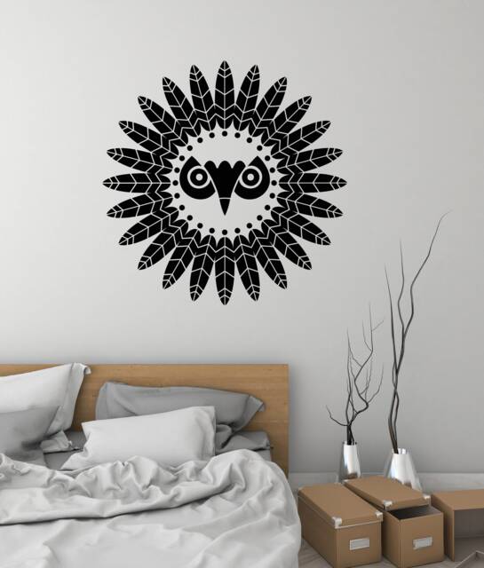 Owl Vinyl Wall Decal Feathers Abstract Bird Bedroom Living Room Stickers Mural - #3113Di - image 1