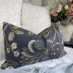Adeline Navy Embroidered Cushion Cover 12??20 Colefax & Fowler Fabric Luxury Floral Linen Pillow Double-Sided Handmade UK - thumbnail 4