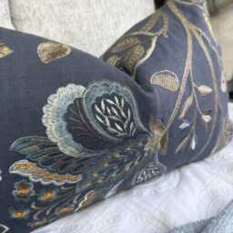 Adeline Navy Embroidered Cushion Cover 12??20 Colefax & Fowler Fabric Luxury Floral Linen Pillow Double-Sided Handmade UK - thumbnail 2