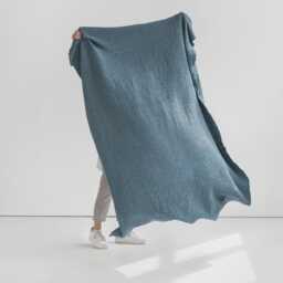 Gray Blue Waffle Linen Throw - Cool Couch Blanket Textured Bed Layer Stonewashed Sofa Cover Coastal Minimalist Home Accent - thumbnail 3