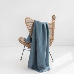 Gray Blue Waffle Linen Throw - Cool Couch Blanket Textured Bed Layer Stonewashed Sofa Cover Coastal Minimalist Home Accent - thumbnail 2