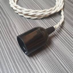 Tw Plug in Pendant Light - Smooth Bakelite Lamp Holder, Twisted Fabric Cable & E27 Edison Screw Vintage Retro Mcm Duggi Design - thumbnail 3