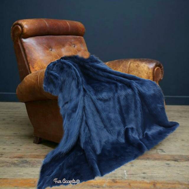 Royal Cobalt Blue Faux Fur Throw Blanket, Shag Minky Lining - image 1