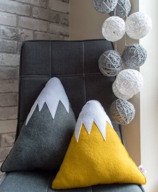 Felt Mountain Pillow Set Mustard & Grey Kids Room Decor - image 1