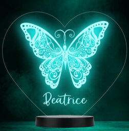 Girls Butterfly Heart Name Personalised Gift Colour Change Led Lamp Night Light