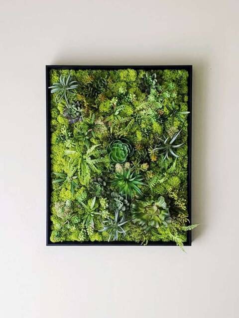 Faux Succulent Moss Wall Art, Handmade Preserved Moss Wall Picture, Picture Black Frame, Vertical&horizontal Frame - image 1