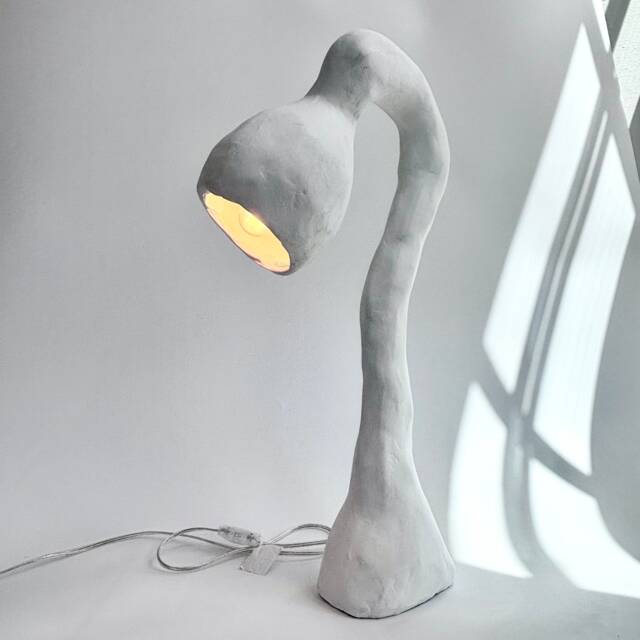 Biomorphic Line By Studio Chora, Tall Table Lamp, White Limestone Plaster, in Stock - image 1