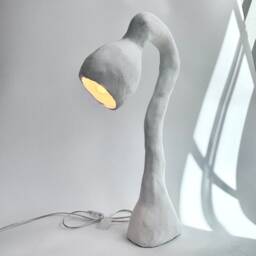 Biomorphic Line By Studio Chora, Tall Table Lamp, White Limestone Plaster, in Stock - thumbnail 1