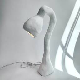 Biomorphic Line By Studio Chora, Tall Table Lamp, White Limestone Plaster, in Stock - thumbnail 3