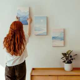 Canvas Set Of 3 - Blue & Pink Mountain Landscapes in Watercolor, Photo Print, Wall Decor - thumbnail 3