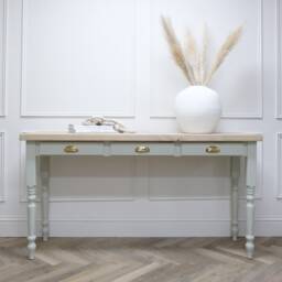 Windsor 3 Drawer Turned Leg Rustic Pine Top Console Table. Perfect Hallway Made To Order - thumbnail 1