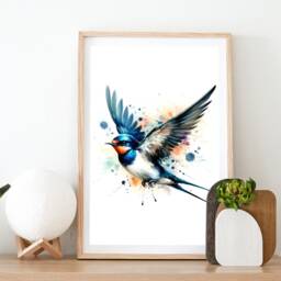 Swallow Print Bird Poster - Set Of 3 Pictures - Watercolour Posters Watercolor Gifts Decor Prints Animal Wall Art - thumbnail 2