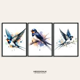 Swallow Print Bird Poster - Set Of 3 Pictures - Watercolour Posters Watercolor Gifts Decor Prints Animal Wall Art - thumbnail 1