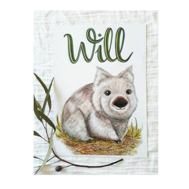 Personalised Nursery Print Wombat - Custom Baby Name Wall Art Kids Room Decor Australian Animals Souvenir A4 - image 1