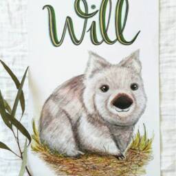 Personalised Nursery Print Wombat - Custom Baby Name Wall Art Kids Room Decor Australian Animals Souvenir A4 - thumbnail 2
