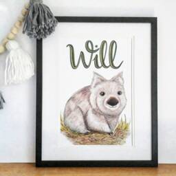 Personalised Nursery Print Wombat - Custom Baby Name Wall Art Kids Room Decor Australian Animals Souvenir A4 - thumbnail 3