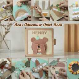 Personalized Teddy Bear Baby Shower Gift, Adventure Busy Book, Beary First Birthday, Handmade Quiet Soft Montessori-Inspired Toy - thumbnail 2