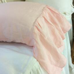 A Pair Of Shabby Chic Pillow Covers, Linen Covers With Mermaid Long Ruffles, French Country Style, Pick Your Color, Over 41 Colors - thumbnail 3