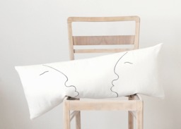 White Linen Lumbar Pillow Cover Minimalist Kiss Design - thumbnail 1