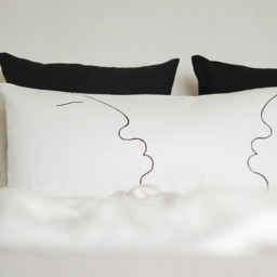 White Linen Lumbar Pillow Cover Minimalist Kiss Design - thumbnail 2