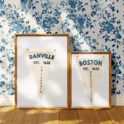 Hand Embroidered Pennant Flag Custom Unique City Name Vintage Feel Trending Popular Wall Art Handmade Gifts - thumbnail 3