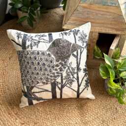 "White Sequins & Beads Bird Pattern Art Silk Throw Pillow Cover, 16""x16"