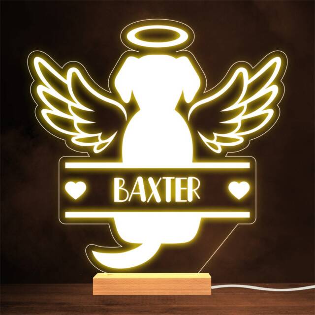 Dog Angel Silhouette Pet Loss Memorial Personalised Gift Warm Lamp Night Light - image 1