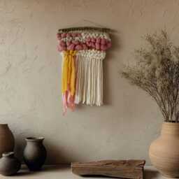 Tiny Woven Wall Hanging Wool & Cotton Tapestry, Boho Nursery Decor - thumbnail 2